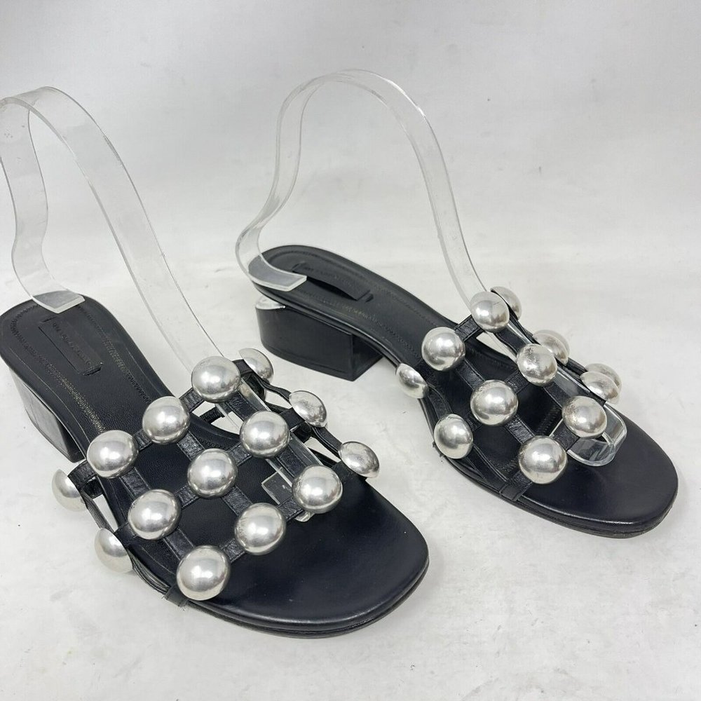 Alexander Wang Sandals Womens US 8.5 EU 38.5 Lou Dome Studded Tilt Heel Leather